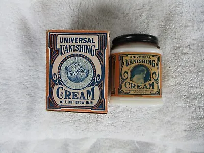 1900's UNIVERSAL Vanishing Cream Milk Glass Jar W/Original Box & Paper Label • $14.99