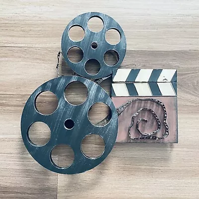 Metal Movie Reel Wall Plaque Industrial Loft Home Decor Black White Brown • $22