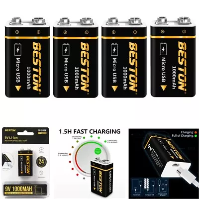 BESTON 1000mAh 9V Li-ion Rechargeable Batteries 9-Volt USB Charging Battery Lot • $8.98