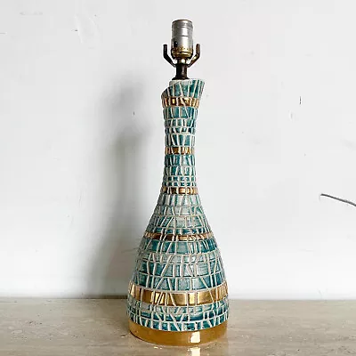 Mid Century Modern Green And Gold Faux Mosaic Ceramic Table Lamp • $295