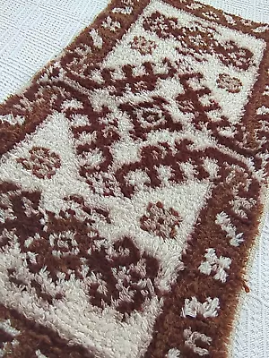 £25 • Buy Vintage Retro Mid Century Brown Cream Wool Hook Rug Mat 70s 80s Unused