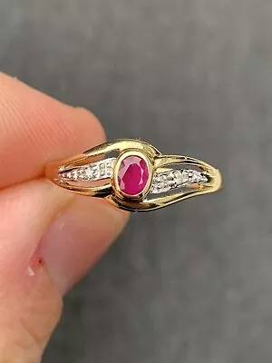 9ct Gold Ruby & Diamond Ring 9k 375 • £32