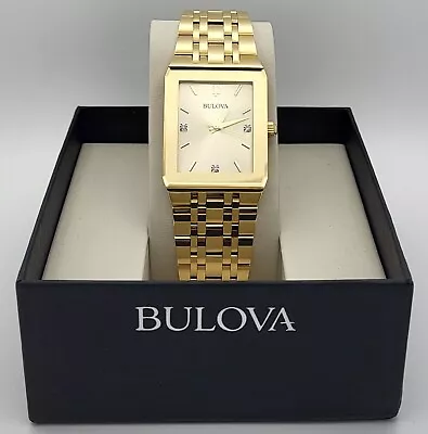 BULOVA 97D120 Men's Modern Quadra Gold Champagne Dial Diamond Bracelet Watch • $230