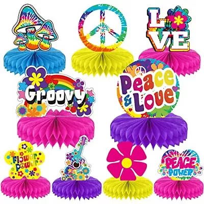 £34.20 • Buy 9Pc 60s Party Supplies Hippie Honeycomb Centerpieces For Themed Birthday Event