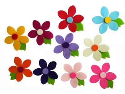 Rainbow Felt Flower Embellishments Daisy Die Cuts Toppers Appliques • £3.59