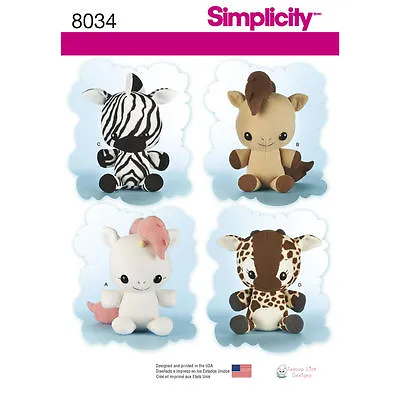 £9.89 • Buy Simplicity SEWING PATTERN 8034 Stuffed Toy Animals-Unicorn,Horse,Zebra,Giraffe