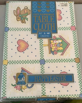 Vtg Easter Vinyl Flannelback Tablecloth 52  X 90” Oblong Barth & Dreyfuss Sealed • $12