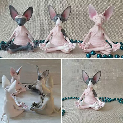 Sphynx Cat Meditate Collectible Figurines Miniature Handmade Decor Animals_MF • $4.58