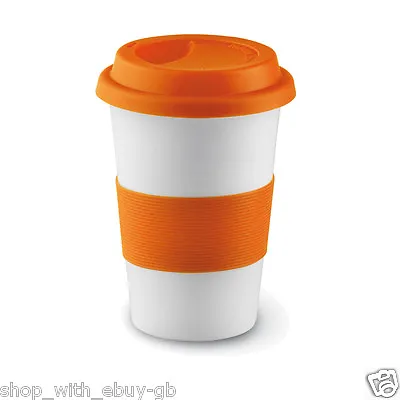 Travel Coffee & Tea Cup Mug Ceramic Takeaway With Silicone Band And Lid 400ml UK • £12.99