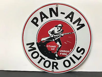 PAN AM Oil Man Cave Racing Gasoline Vintage Round Metal Sign  • $20