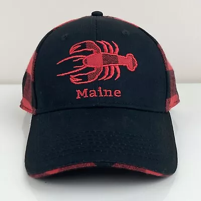 Maine Black & Red Scotch Plaid Lobster Embroidered Logo Strapback Hat NWT! • $13.09