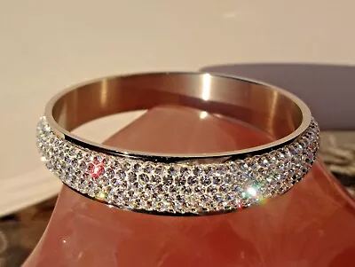 Steel By Design  Pave Faceted Crystal  Bangle Bracelet - Gorgeous! - Average • $24