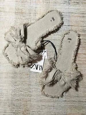 NWT ZARA WOMEN'S LINEN FLAT SANDALS Light Beige  SIZE 8 • $45