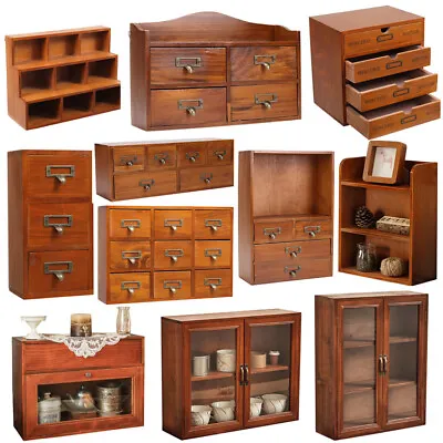 £10.94 • Buy Desktop Small Wooden Chest Drawers Storage Box Stationery Case Makeup Organiser 