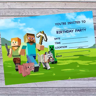 * MINECRAFT BIRTHDAY PARTY INVITATIONS Girls Boys Kids Children X10 • £3.50