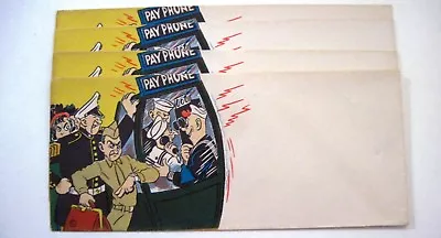 (4) Amusing Military Envelopes W/Sailors On Pay Phone W/Officers Mad & Waiting* • $47