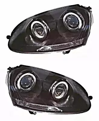 DEPO LH+RH Black Headlight Front Lamp Fits VW Golf Mk5 Jetta III 2003-2010 • $328.98