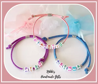 £2.50 • Buy Stylish Awareness Soft Suede Medical Beaded Bracelet 26 Conditions 9 Colours