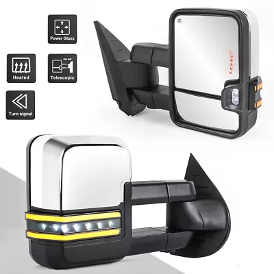 Chrome Pair Power Heated Tow Mirror For 07-13 Chevy Silverado Tahoe GMC Sierra • $161.79