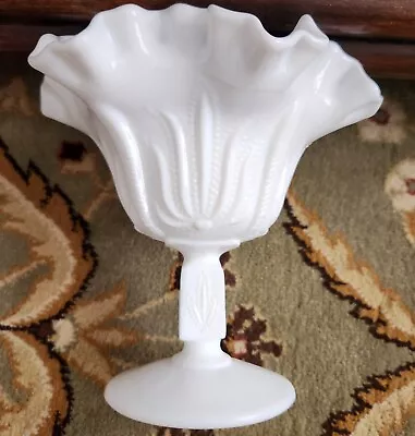 Fenton 5.5  Milk Glass Cactus Pattern Footed Ruffle Compote • $13