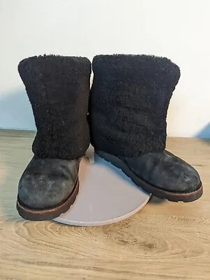 UGG Maylin Black Pull On Sheepskin Shearling Cuff Boots 3220 Size 8 Fold Over • £67.45