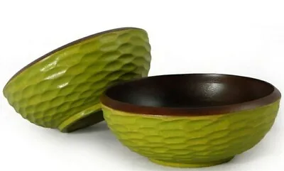 4 Enrico Mango Wood Honeycomb Side Salad Bowls In Avocado Green 4 Bowls • $24.99
