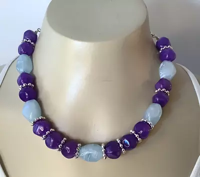 Dana Buchman Chunky Purple Bead Necklace Silver Tone Finish 263 • $10.95