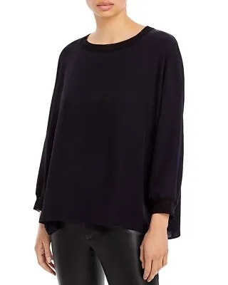 Vince Womens Blouse Plus XXL Black Rib Trim Boat Neck Relaxed Tunic Top $265 • $80.99