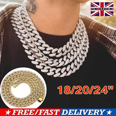 Mens Iced Out Diamond Thick Miami Cuban Link Chain Necklace Hip Hop Jewelry UK • £7.69