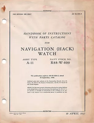 Navigation Watch (Hack) Handbook Of Inst's World War II Book Flight Manual -CD • $19.99