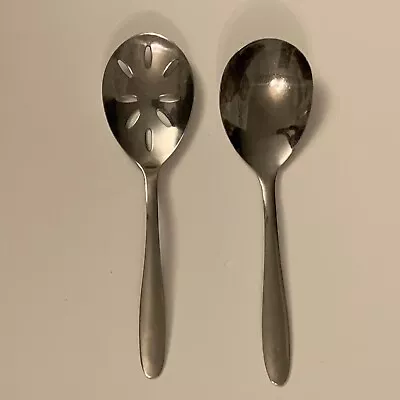 Vtg Imperial USA Stainless Slotted & Smooth Serving Spoons 9  Set Of 2 • $13.75