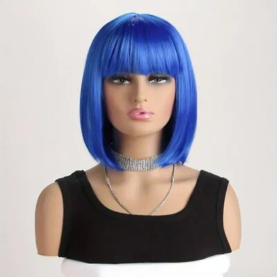 Womens Ladies Short Bob Wig Fancy Dress Cosplay Wigs Pop Party Costume Dark Blue • £2.65