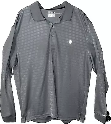 IZOD Golf Polo Shirt W/ Reflective Logo’s Gray Striped Men's XXL Long Sleeve • $7.95