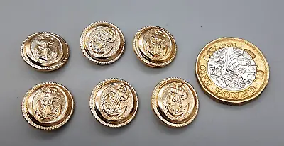 6 Vintage Gold-Tone Royal Navy Style Anchor Metal Buttons - 1.5cm Approx • £3.99