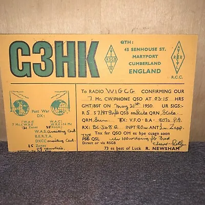 £14.08 • Buy VINTAGE HAM RADIO -QSL CARD- 1950 Cumberland, England￼