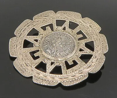 MEXICO 925 Sterling Silver - Vintage Round Aztec Tribal Brooch Pin - BP9461 • $88.11