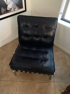 Pair Of Barcelona Leather Lounge Chair Replicas From Mathis Brothers • $1500