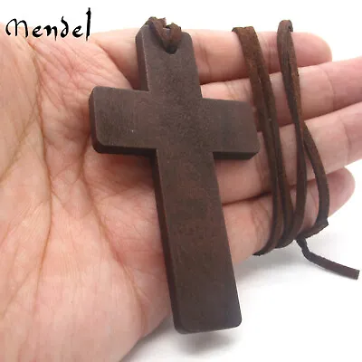 MENDEL Mens Christian Amulet Protection Large Wooden Wood Cross Pendant Necklace • $9.99