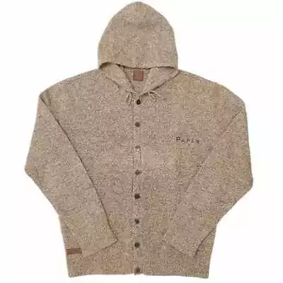 Papas Silk Angora Blend Hoodie Cardigan Hoody Knit Sweater Coat Wool Brown Used • $114.60