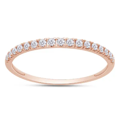 French V Micro Pave Real Diamond Half Eternity Band 10K Rose Gold Wedding Ring • $160.19