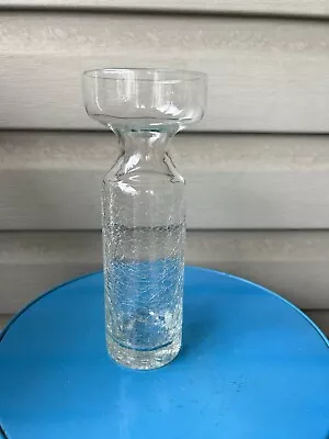 Vintage MCM Clear Crackle Glass Art Glass Vase 8.5” Possibly Scandinavian • $30