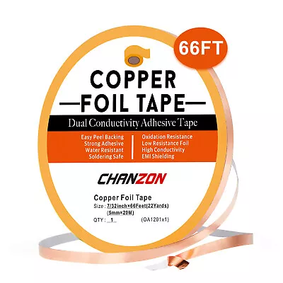 7/32 Inch X 66 FEET Copper Foil Tape With Conductive Adhesive For EMI Shielding • $4.99