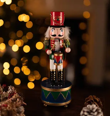 Christmas Nutcracker LED Decoration Light Wooden Musical Xmas Drummer Ornament • £16.99