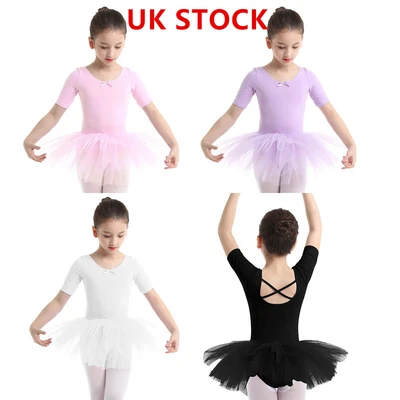 £7.49 • Buy Kids Girls Short Sleeve Ballet Tutu Leotard Skirt Gymnastics Dance Dress Costume