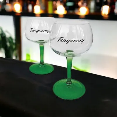 2 Tanqueray Balloon Style Glasses Green Stem 8  Tall • £33.73
