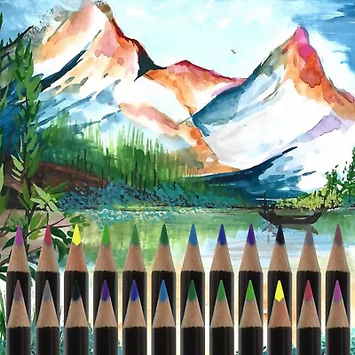 WATERCOLOUR PENCIL SET 24 Water Colours Coloured Blendable Colouring Paint Art • £5.98