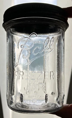 Vintage Ball Freezer Jar 16oz Ribbed Fruit Wide Mouth Clear W/ Correct Zinc Lid • $22.45