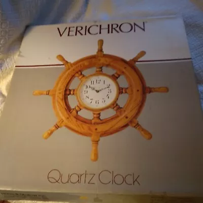Verichron Harris & Mallow Nautical Wood Ships Wheel  21'' Quarts Clock • $39.99