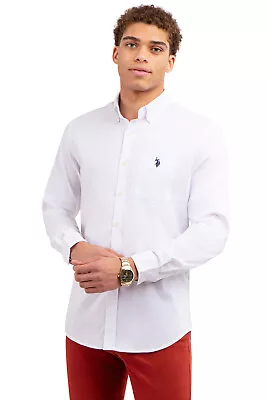 U.S. Polo Assn. Men's Solid Stretch Poplin Long Sleeve Button Down Shirt • $29.99