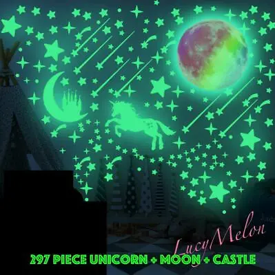 Glow In The Dark Rainbow Moon Unicorn Wall Sticker Kids Room Decor Stars Space • $18